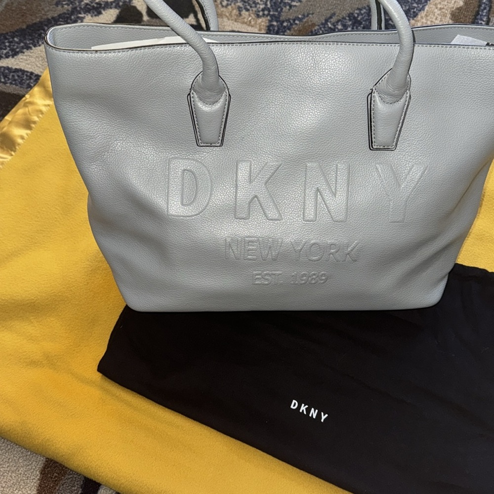 DKNY gray genuine leather tote
